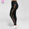 Women Plus Size Sexy Mesh Lace Patchwork Solid Color See-Through Leggings