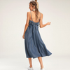 Women'S Fashion Casual Suspender Back Bowknot Slit Denim Dress