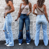 Women Fashion Retro Ripped High Waist Slim Fit Flare Jeans