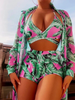 Women'S Fashion Sexy Floral Print Drawstring Swimsuit Three-Piece Set