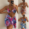 Women Sexy Printing High Waist Swimsuit Bikini Coverup Three-Piece Set