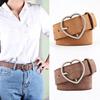 Women Fashion Style Frosted Leather Metal Heart Shape Buckle Wide Belt