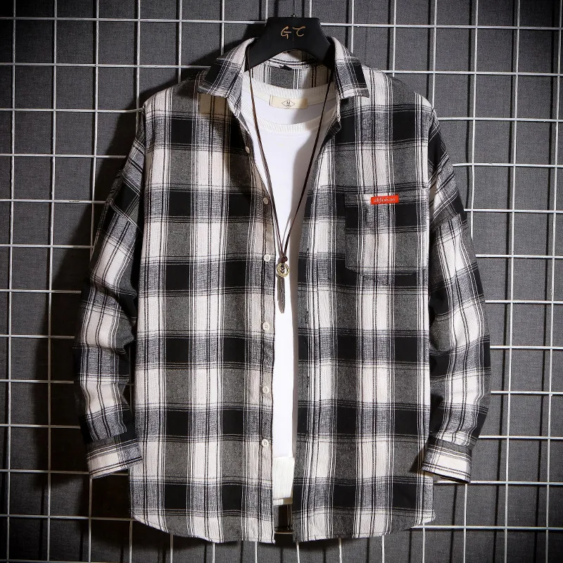 Men Casual Plaid Lapel Long Sleeve Flannel Shirt