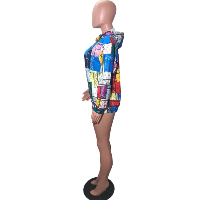 Women Fashion Multicolor Graphic Print Long Sleeve Hoodie