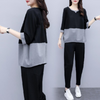 Women Fashion Loose Plus Size Color Blocking Top And Pants Two-Piece Casual Set