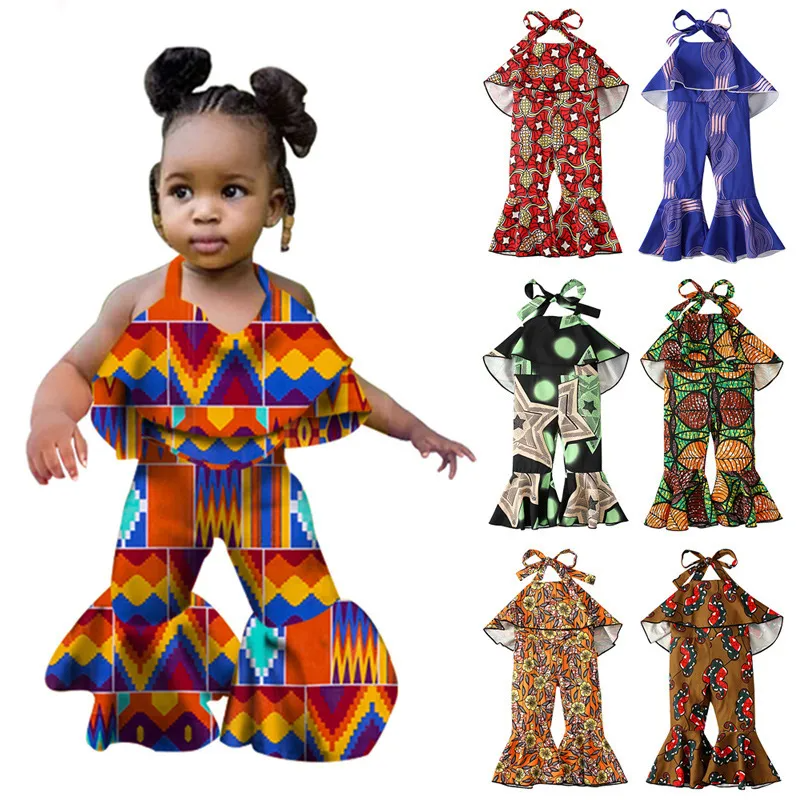 Toddlers Newborn Baby Fashion Girls Casual Basics Sleeveless Backless Bohemian Geometric Print Jumpsuit