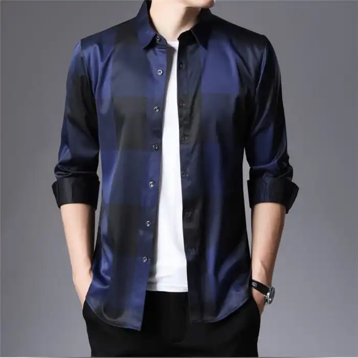 Men Color Blocking Long Sleeve Single-Breasted Shirt