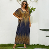 Women Ramadan /Eid Fashion Casual Printing Batwing Sleeve Long Loose Dress