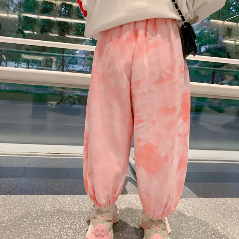 Kids Fashion Tie-Dye Label Decor Casual Pants