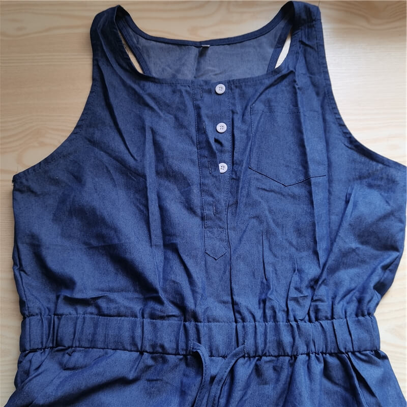 Women Casual Style Drawstring Sleeveless Denim Jumpsuits