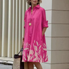 Women'S Fashion Casual Geometric Printing Lapel Single-Breasted Long Sleeve Dress