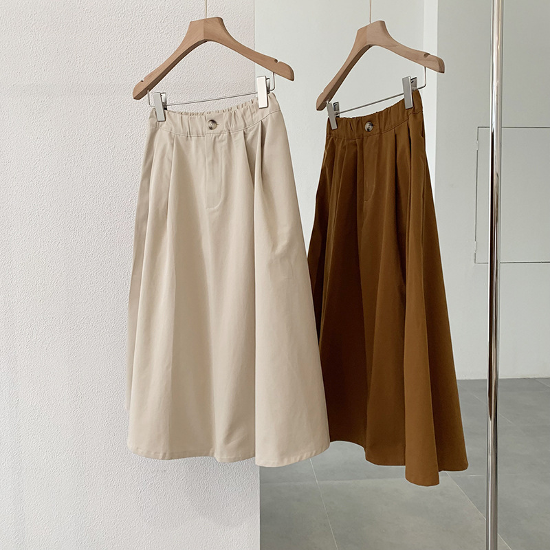 Fashion Casual One-Button High-Waist Solid Color Midi Skirt