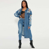 Women'S Fashion Ripped Long Sleeve Denim Jacket