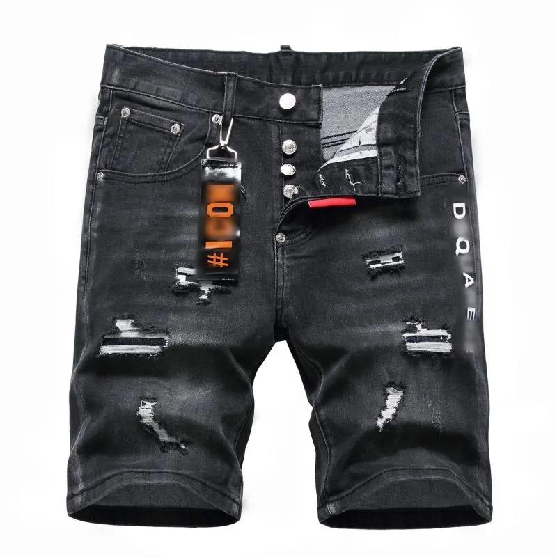 Men'S Casual Ripped Elastic Embroidery Slim Denim Shorts