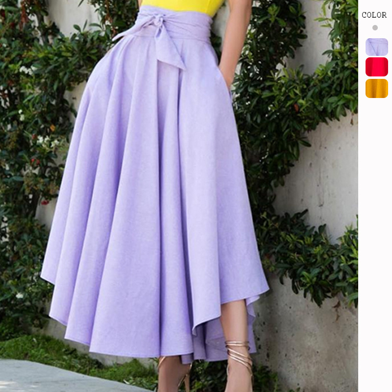 Women Elegant Fashion Casual Defined Waist Solid Color Large Swing Skirt