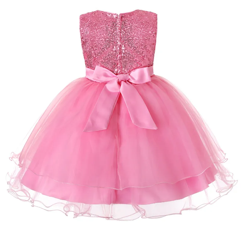 Girls Solid Color Shiny Sequins Printed Tutu Party Dress