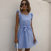 Women Fashion Casual Solid Color Round Neck Sleeveless Dress