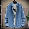 Men Casual Solid Color Lapel Long Sleeve Slim Denim Shirt