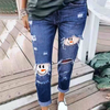 Women'S Fashion Ripped Cartoon Printing Stitching Denim Pants