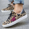 Women Fashion Casual Plus Size Leopard Star Round Toe Flat Sneakers