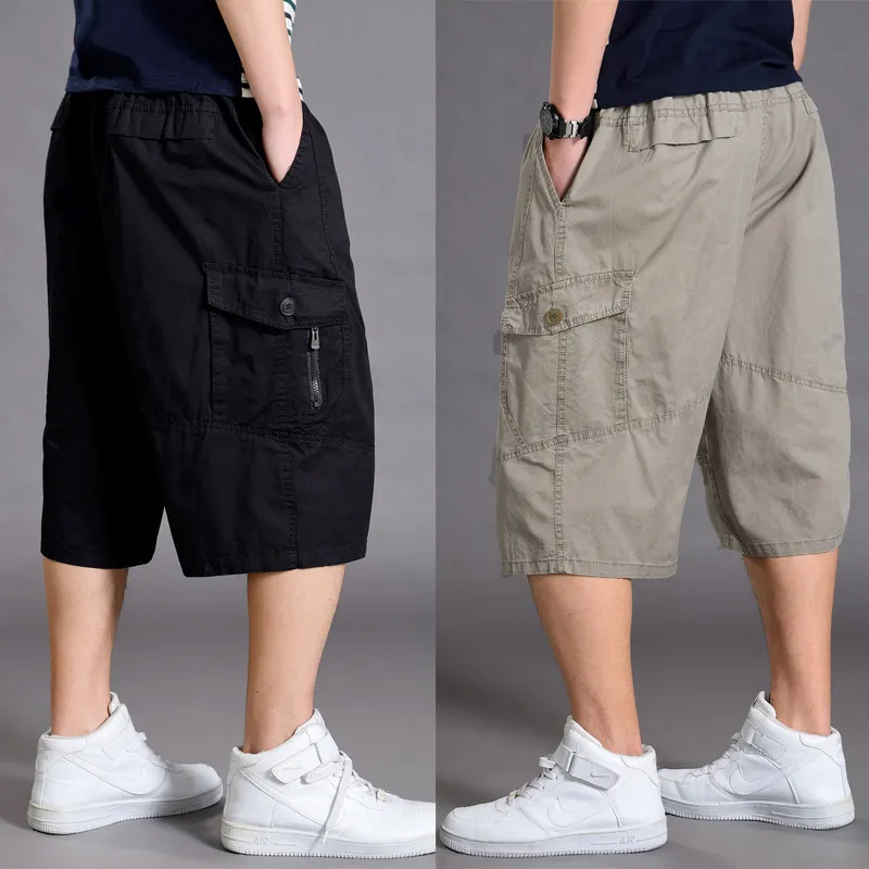 Men Casual Mid-Rise Multi-Pocket Large Size Loose Shorts