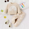 Baby Boys Girls Autumn Winter Casual Cute Basic Waffle Rainbow Long Sleeve Round Neck Sweatshirts Pants Sets