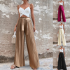 Women Casual Solid Color Pleated High Waist Straight Leg Pants