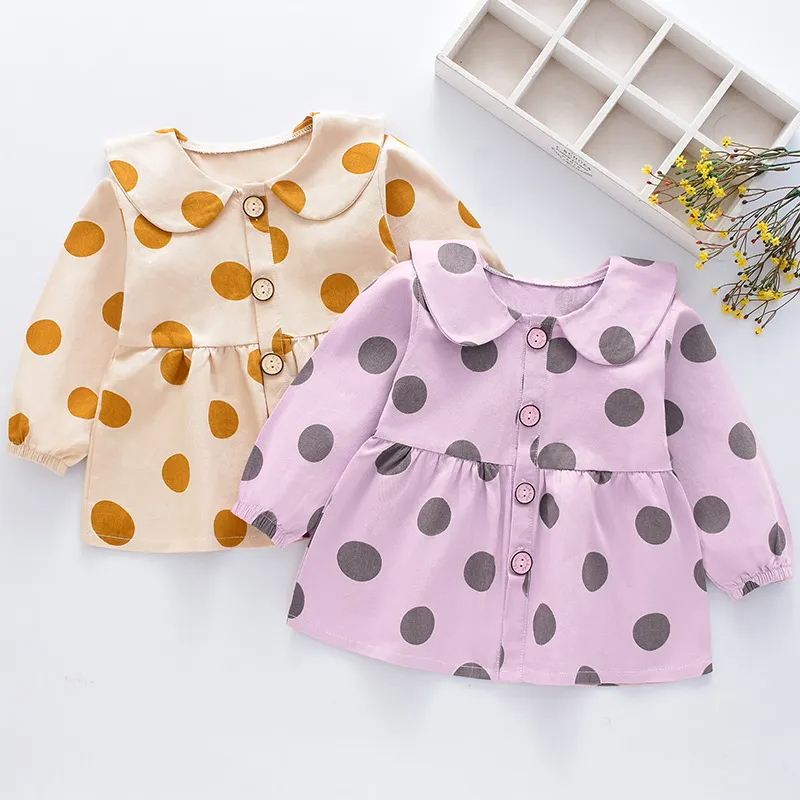 Children Kids Baby Fashion Girls Long Sleeve Dot Print Casual Lapel Top