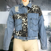 Women Autumn Casual Vintage Patchwork Leopard Loose Denim Jacket Top