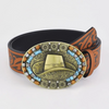 Men Fashion Casual Boho Solid Color Carving PU Metal Buckle Belt