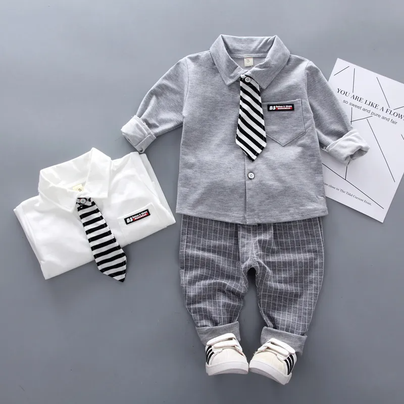 Kids Toddler Boy Fashion Long Sleeve Two Piece Bow Tie Shirt