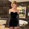 Women Fashion Sexy Solid Color Mesh Oversleeve Tube Dress