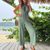 Women Vacation Halter Neck Hollow Backless Wide-Leg Jumpsuit