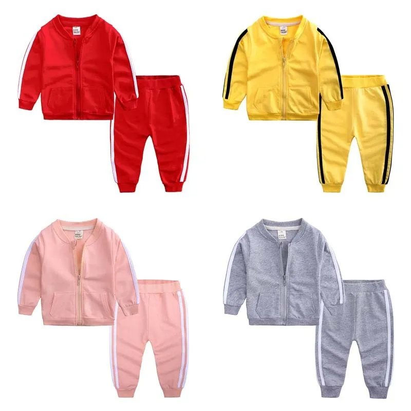 Kids Baby Boys Girls Spring Autumn Casual Sports Long Sleeve Zipper Sweatshirts Trousers Sets