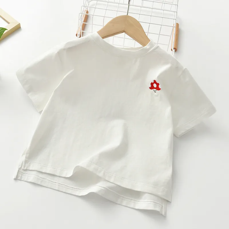 Kids Fashion Girls Mushroom Pattern Embroidered Short Sleeve Top