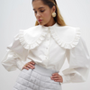 Elegant Women Fashion Solid Color Peter Pan Collar Lantern Sleeve Shirt Blouse