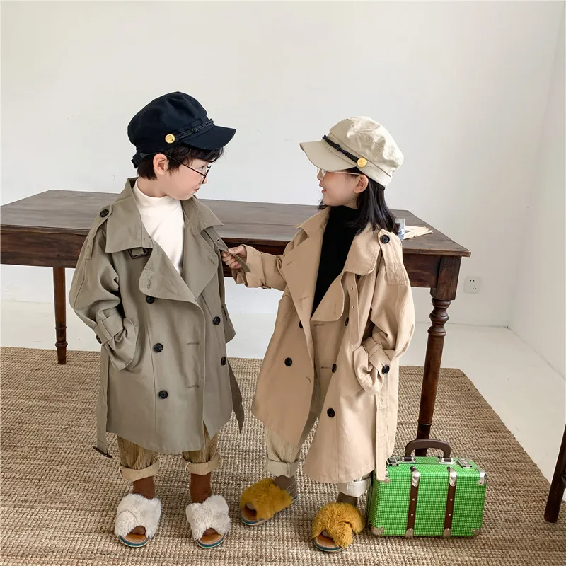 Kids Boys Girls Fashion Solid Color Lapel Long-Sleeve Coat