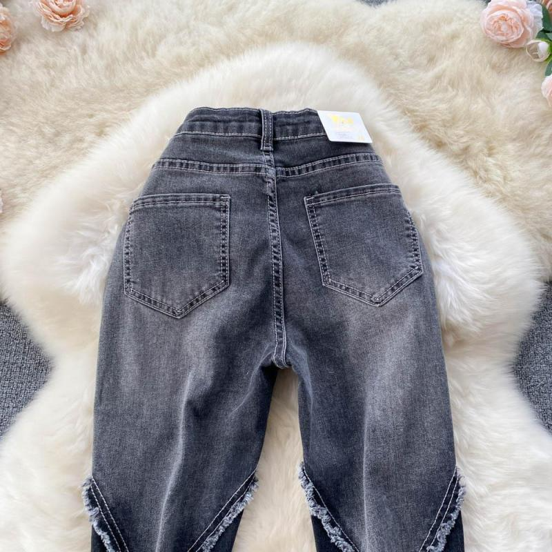 Women Creative Fashion Patchwork Raw Hem Flare Jeans