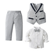 Kids Big Boys Spring Autumn Fashion Casual British Style Bow Waistcoat Lapel Shirt Trousers Boys Party Clothing Set