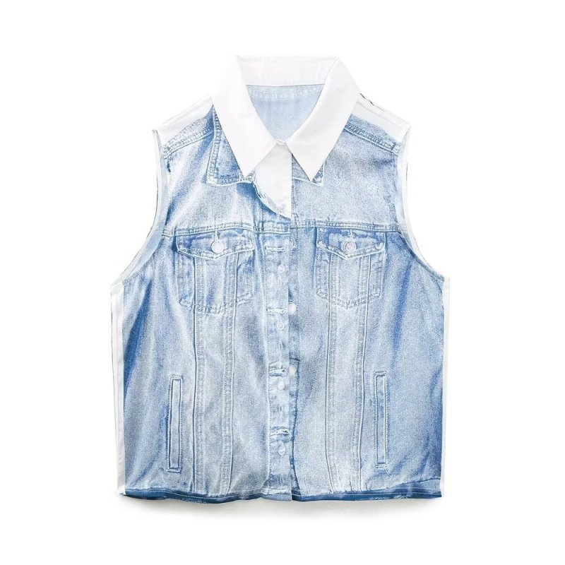 Women Fashion Lapel Sleeveless Denim Vest