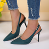 Women Fashion Plus Size Elegant Pointed Toe Strap Buckle Sling Back Stiletto Heel PU Sandals