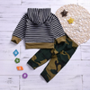 2 Pcs Set Baby Boys Stripes Print Long Sleeves Hoodies And Camouflage Print Pants