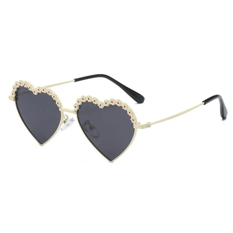 Girls Fashion Heart Shape Flower Decoration Sunglasses