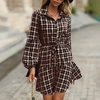 Women Fashion Loose Long Sleeve Plaid Dress