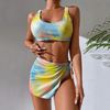 Women Fashion Thread Multicolor Tie-Dye Two-Piece Bikini Three-Piece Swimsuit