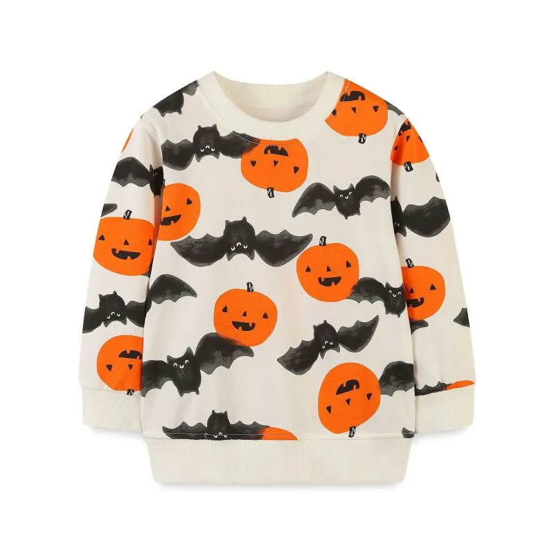 Kids Toddler Girls Boys Autumn Winter Fashion Casual Cute Halloween Bat Pumpkin Print Round Neck Sweatshirts