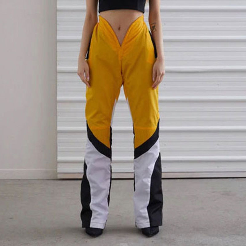 Women Fashion Deep V Waist Contrasting Color Pants