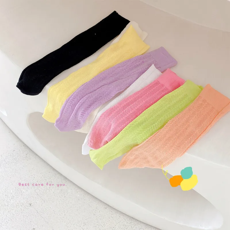 Kids Girls Basic Solid Color Hollow Out Breathable Socks