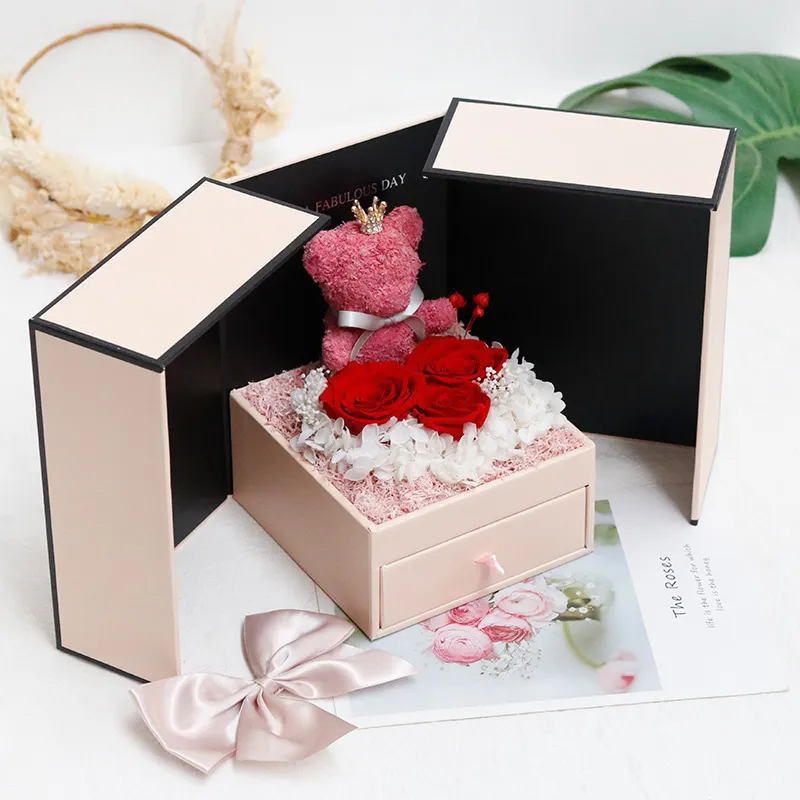 (Buy 1 Get 1) Valentine Day Cartoon Three Roses Bear Crown Jewelry Storage Box