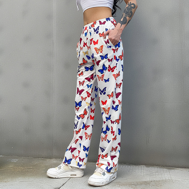 Women'S Fashion Casual Butterfly Printing Loose Trousers